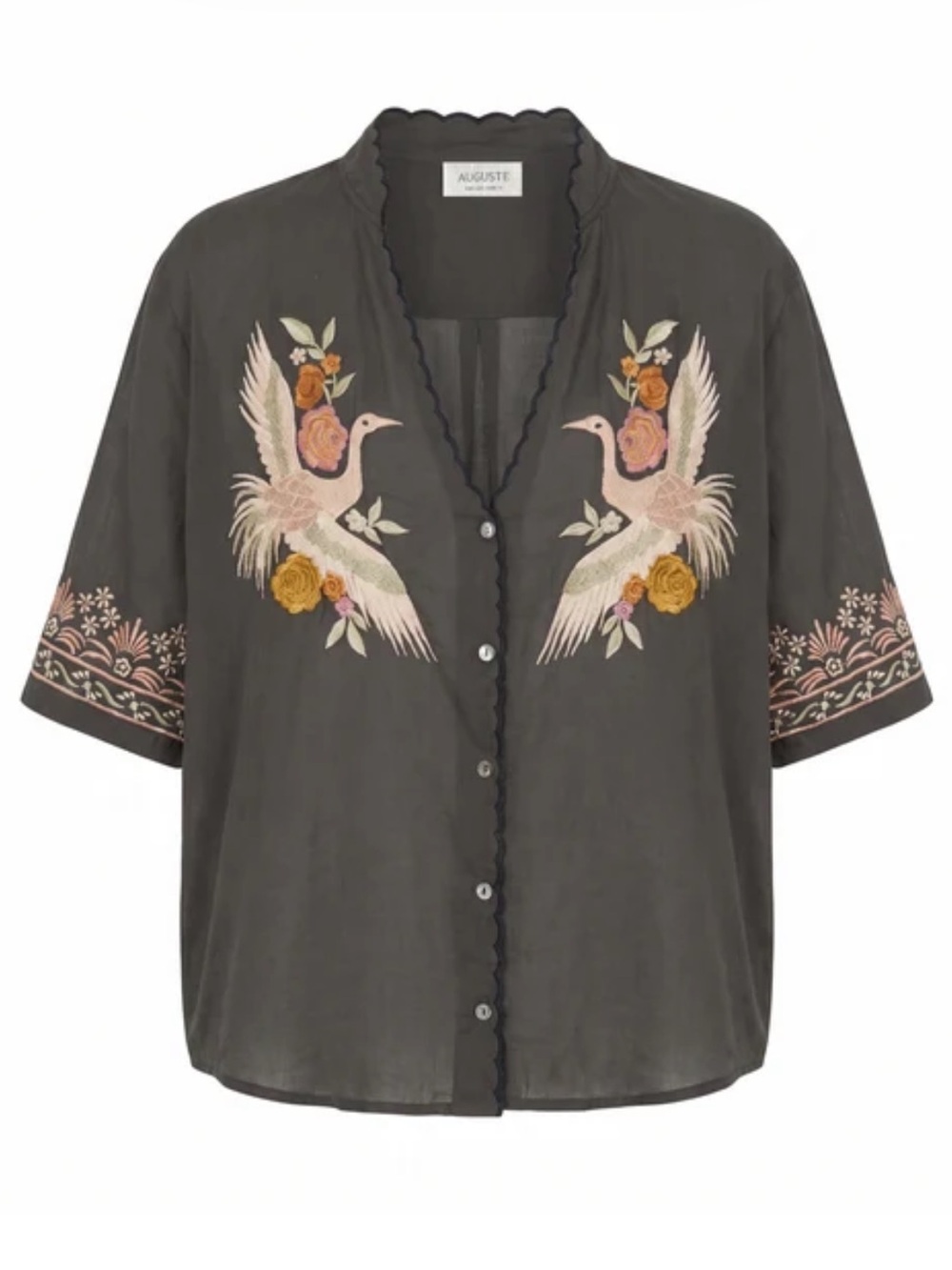 Auguste The Label Muse Embroidered Blouse Bird Floral NWT Size Medium Cottage